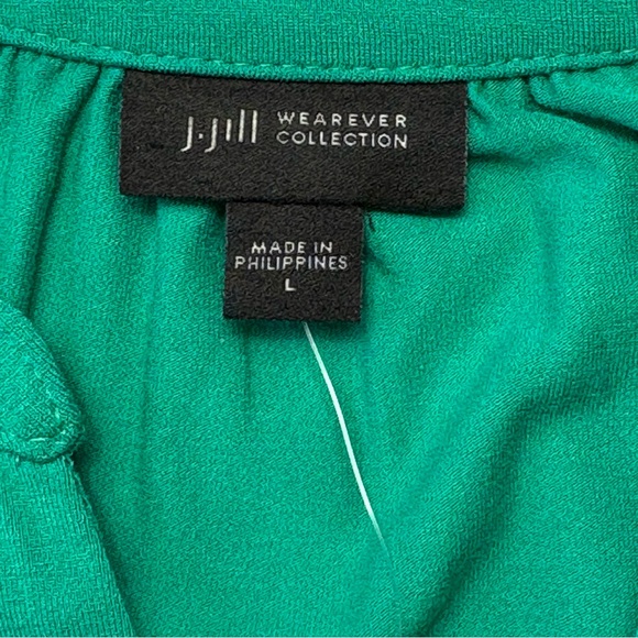 NWT J Jill Wearever Collection Shirred Dress Size L Relaxed A-Line Green Travel - Picture 10 of 13